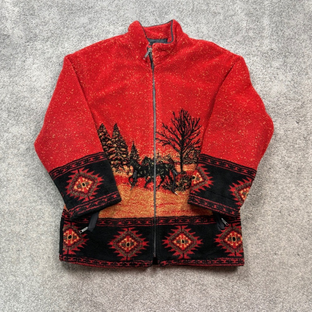 Trailways Vintage Fleece Jacket Red Southwest Landscape Size L Gorpcore